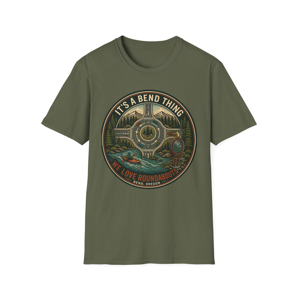 Roundabout Road Trip T‑Shirt — "It's a Bend Thing" Scenic Driving Graphic
