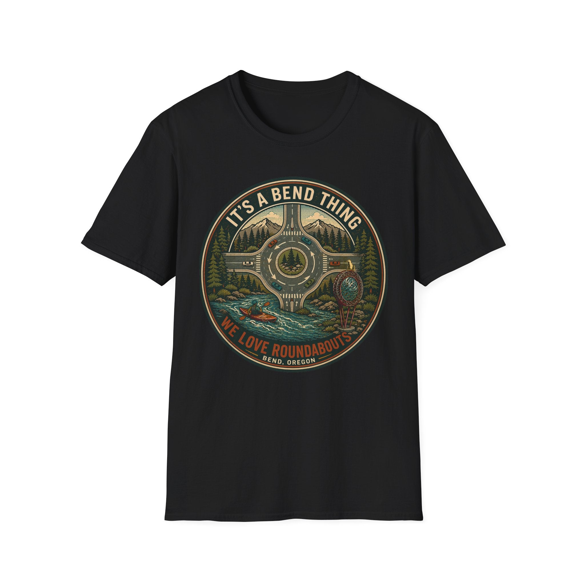 Roundabout Road Trip T‑Shirt — "It's a Bend Thing" Scenic Driving Graphic