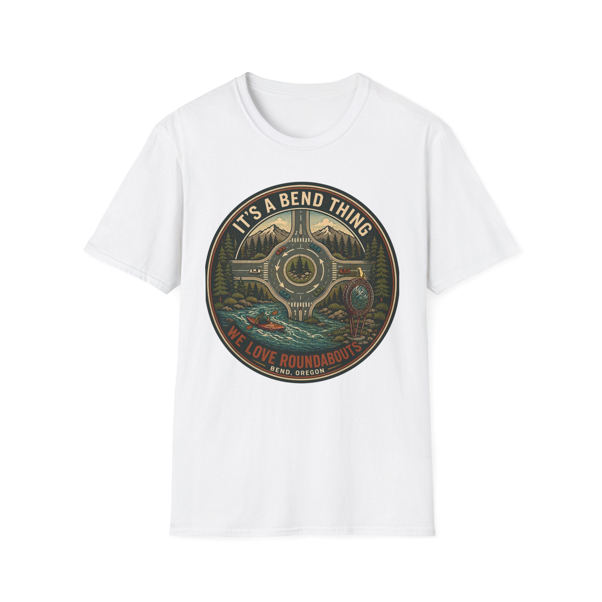 Roundabout Road Trip T‑Shirt — "It's a Bend Thing" Scenic Driving Graphic