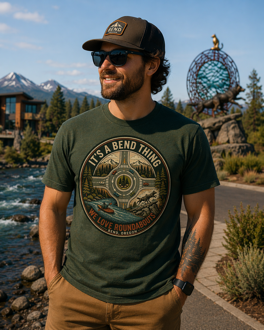 Roundabout Driving Circle T‑Shirt — "It’s a Bend Thing" Vintage Road Trip Tee