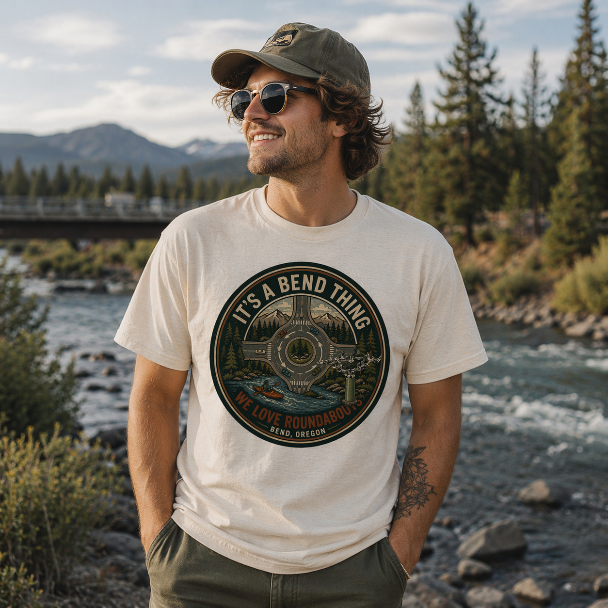 Migration Roundabout — "It's a Bend Thing" Bend, Oregon Retro Graphic Tee