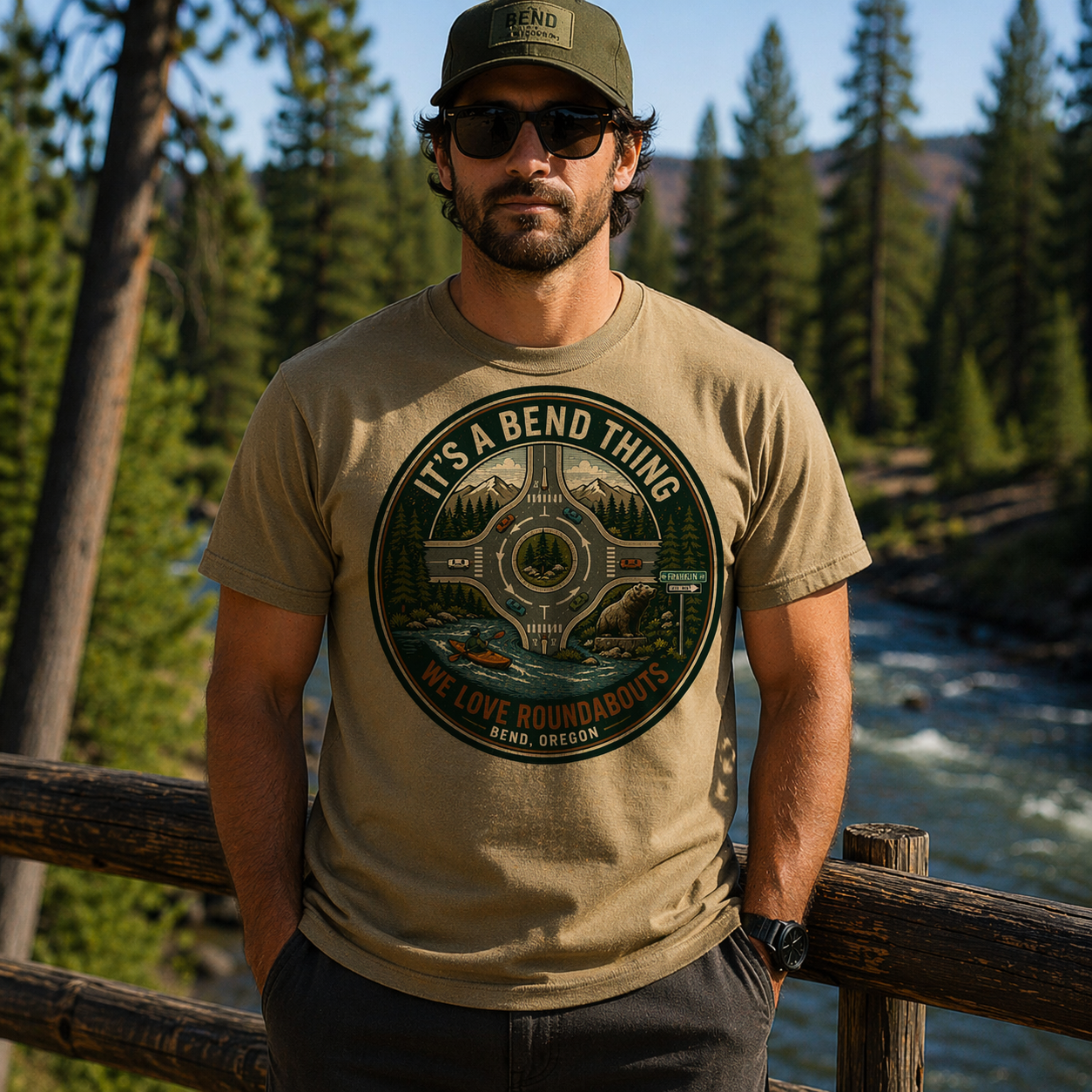 Lava Bear Roundabout — "It's a Bend Thing" Bend, Oregon Retro Graphic Tee
