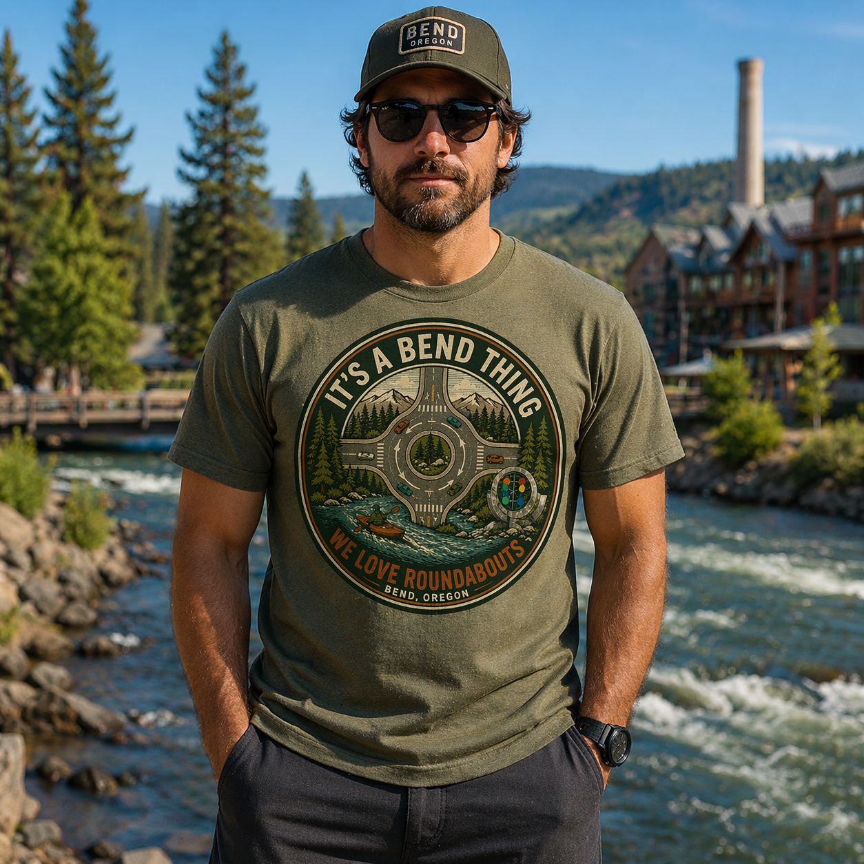 Evolution Roundabout — "It's a Bend Thing" Bend, Oregon Retro Road Graphic Tee