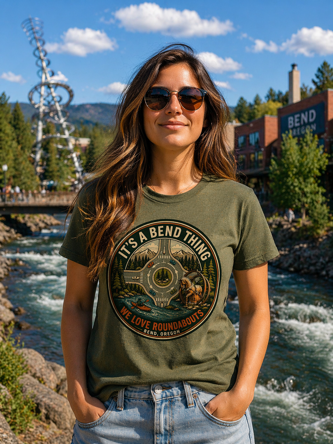 Might of the Workforce — "It's a Bend Thing" Bend, Oregon Retro Graphic Tee