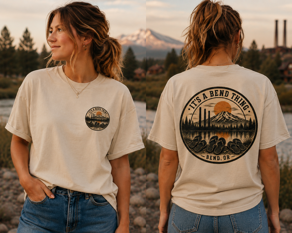 It's a Bend Thing Flip Flops — Bend OR Retro Sunset Mountain Tee