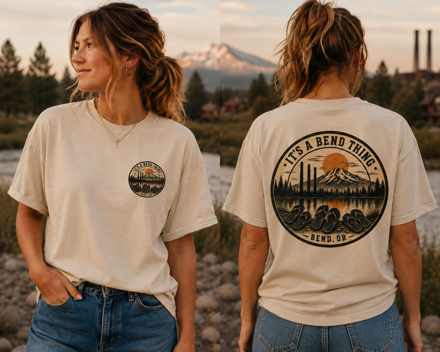 It's a Bend Thing Flip Flops — Bend OR Retro Sunset Mountain Tee
