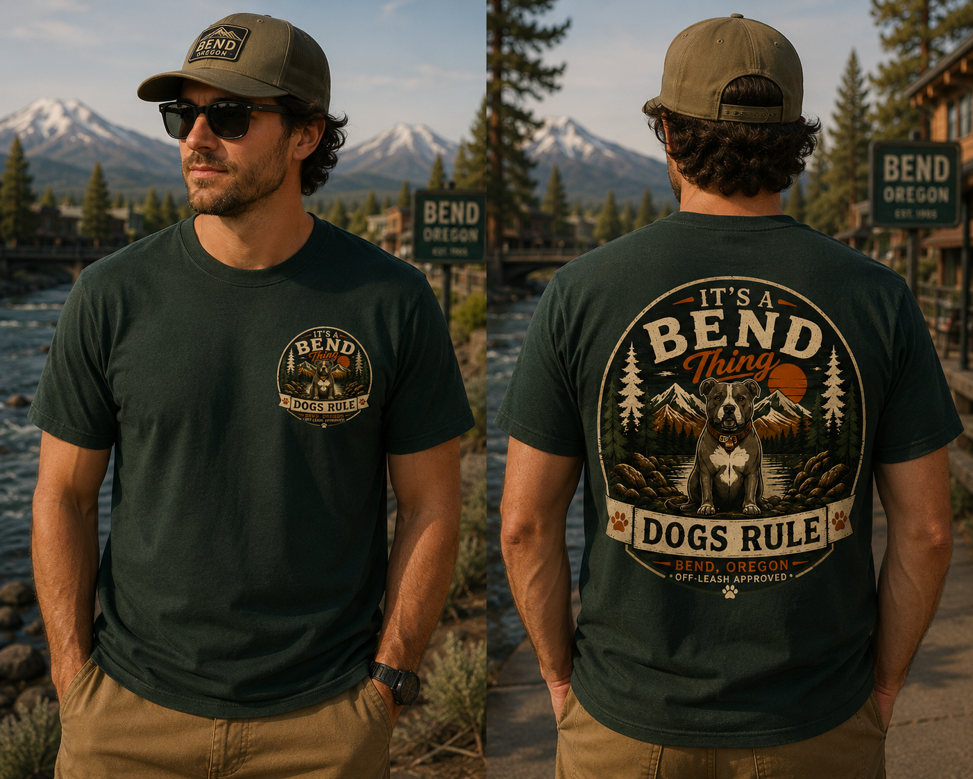 Dogs Rule T-Shirt — "It’s a Bend Thing" Outdoor Retro Dog Lover Tee