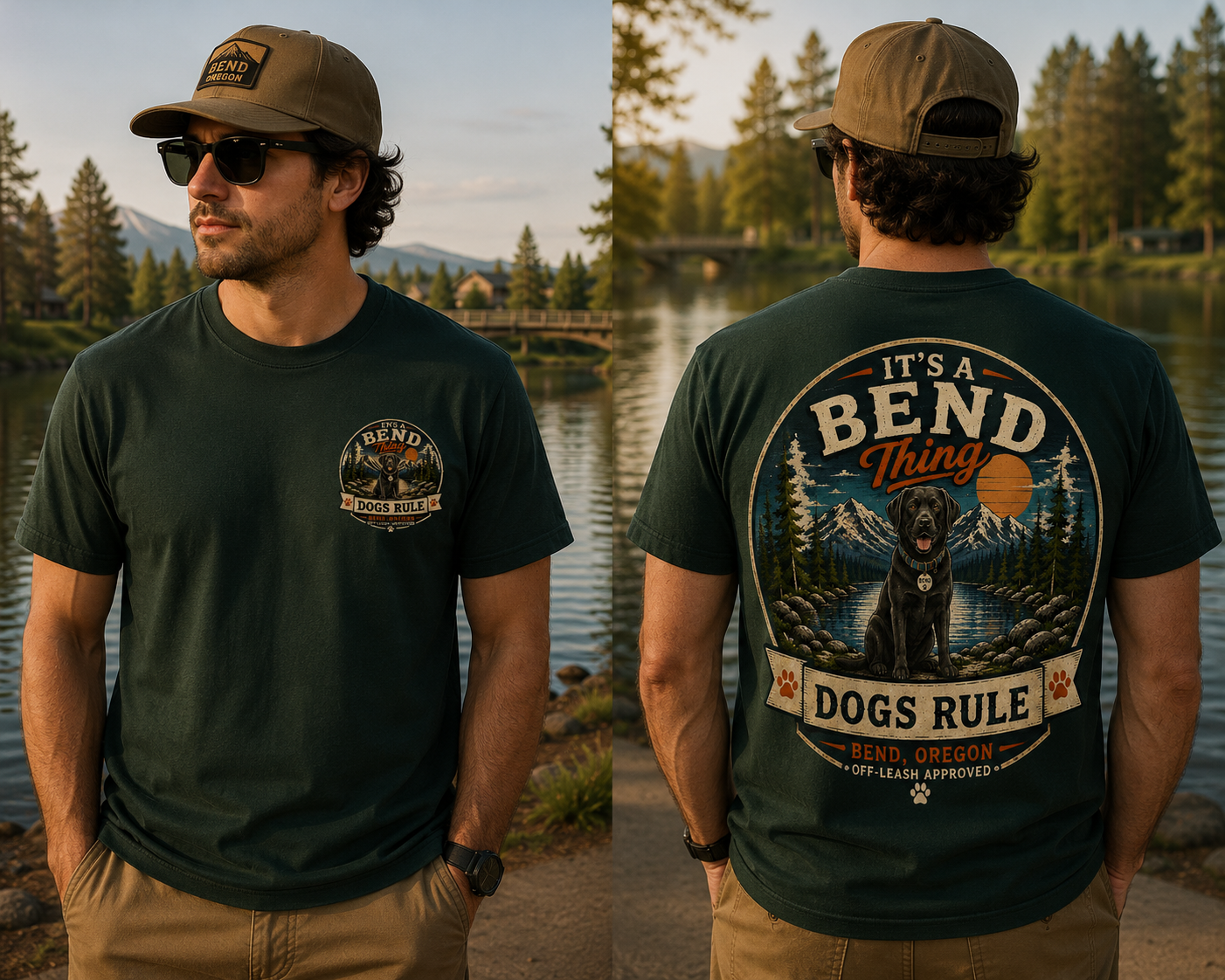 Dogs Rule Vintage Mountain T-Shirt — "It's a Bend Thing" Outdoor Dog Lover Tee