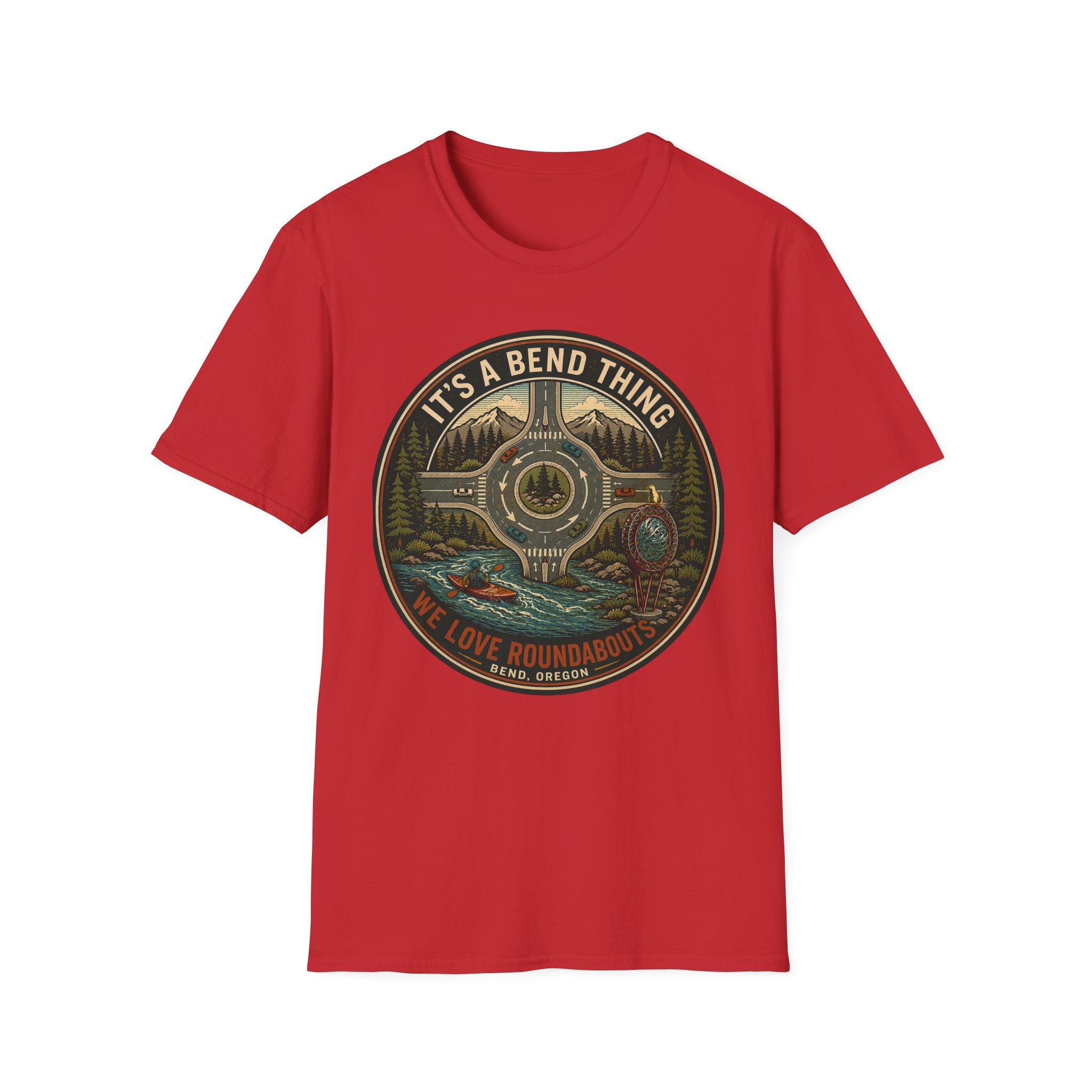 Roundabout Road Trip T‑Shirt — "It's a Bend Thing" Scenic Driving Graphic