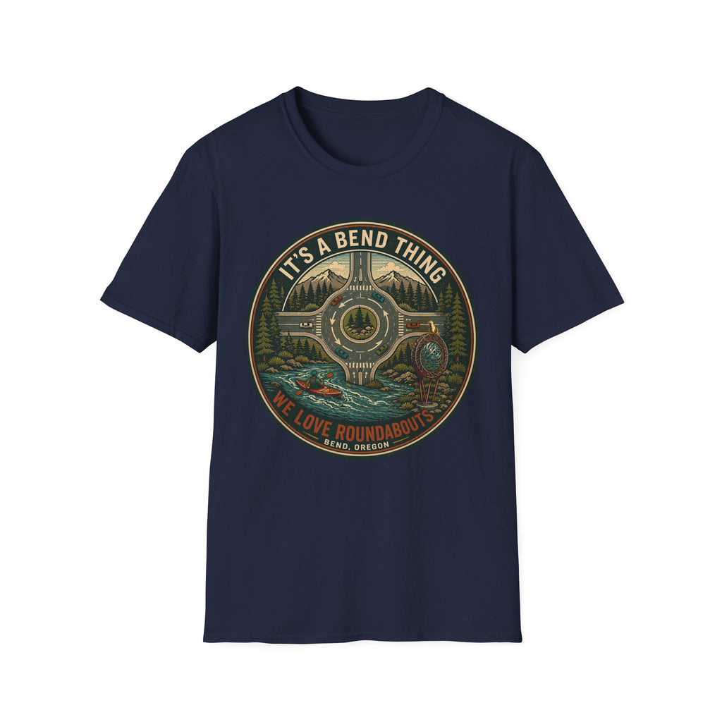 Roundabout Road Trip T‑Shirt — "It's a Bend Thing" Scenic Driving Graphic