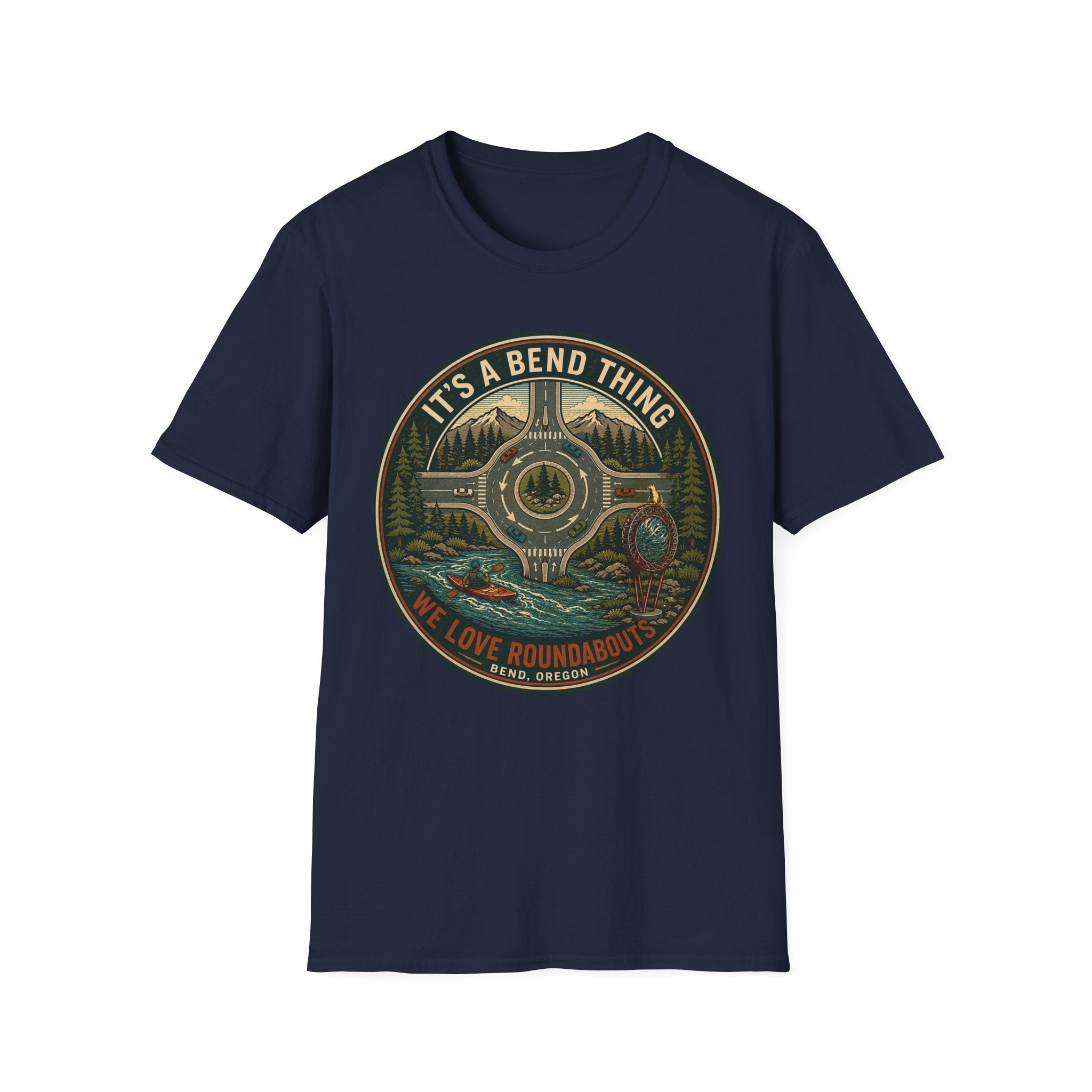 Roundabout Road Trip T‑Shirt — "It's a Bend Thing" Scenic Driving Graphic