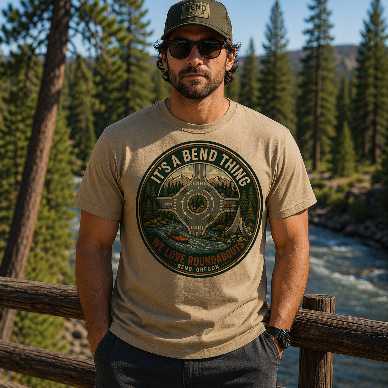 Three Rising — "It's a Bend Thing" Bend, Oregon Retro Outdoor Graphic Tee