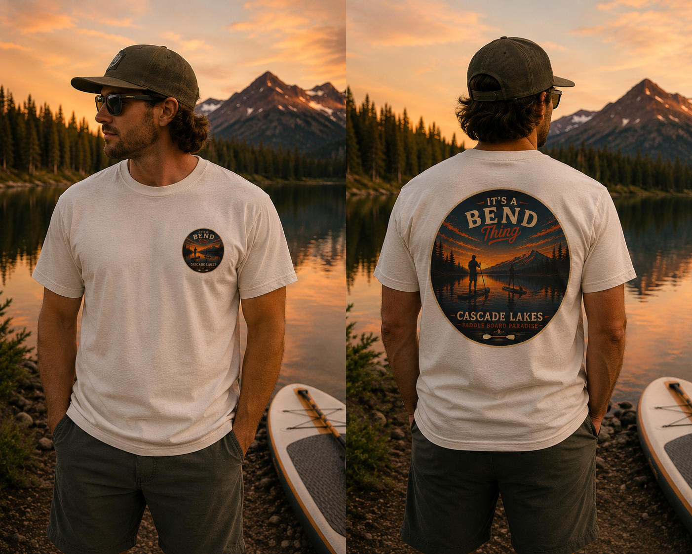 T-Shirt — "It's a Bend Thing: Cascade Lakes" Paddleboard Sunset Graphic Tee