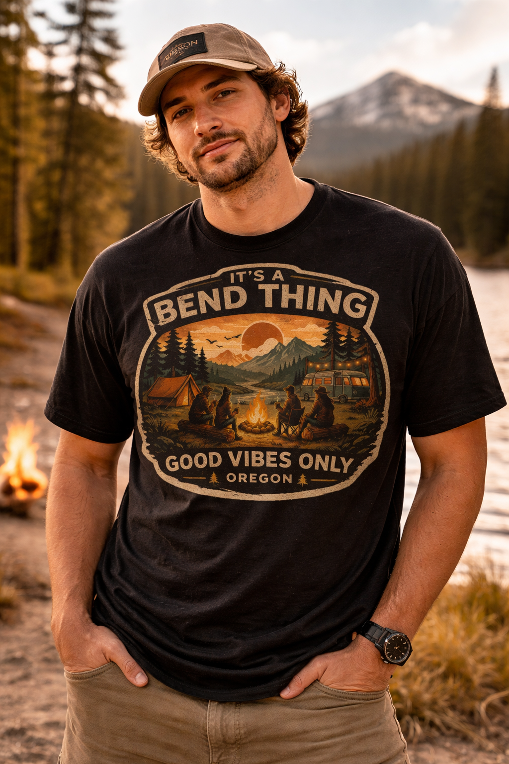 Oregon Camping T-Shirt — "It’s a Bend Thing, Good Vibes Only" Vintage Outdoors Tee